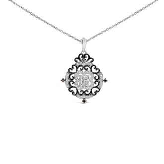 House of Brilliance Black Rhodium Plated Sterling Silver 3/4 Cttw Diamond Ornate Medallion Pendant Necklace