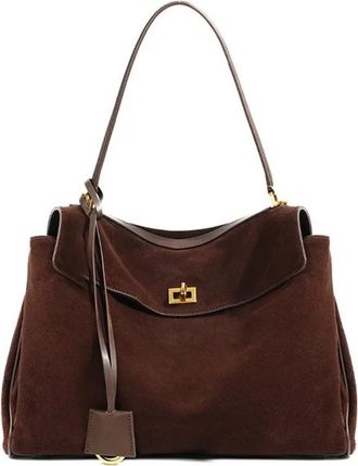 Generic Tote Bag, Compatible For Women Frosted Cowhide Large Capacity Simple Shoulder Handbag(Espresso)