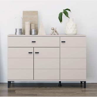 Dmora C&oacute;moda Djanet, Aparador Con Caj&oacute;n, 2 Estantes, Puerta Abatible, Deslizante, 116x35x78h Cm Blanco Crema