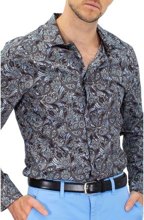 Lords of Harlech Norman Button-Up Shirt in Skull Paisley Grey at Nordstrom, Size Medium