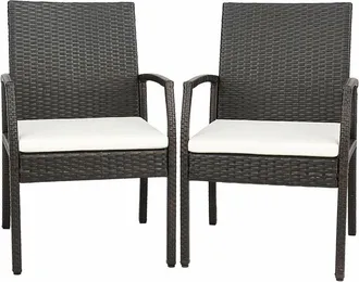 Costway Set 2 Sedie da Giardino in Rattan, Poltrona da Esterno in Rattan pe con Cuscino, Capacità 180 kg, 62 x 55 x 89 cm, per Giardino Balcone Bordo Piscina