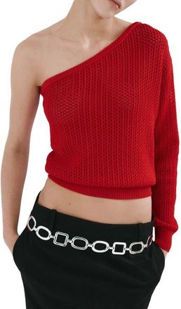 Mango Open Stitch One-Shoulder Sweater in Red at Nordstrom, Size X-Small