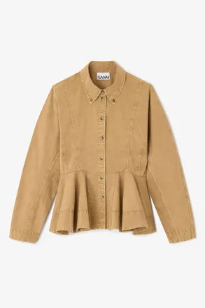 Ganni Beige Washed Peplum Shirt - Size 10/12 Organic Cotton