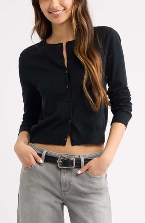 BP. Crewneck Cotton Blend Cardigan in Black at Nordstrom, Size Xx-Small