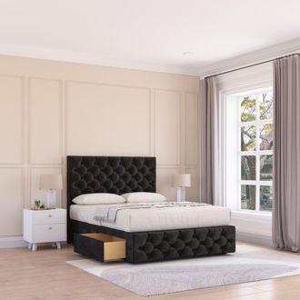 Sloomy Watson Divan Bed Base 4 Drawers 12 Footboard & 54 Floor Standing Headboard in Black | Size: Super King