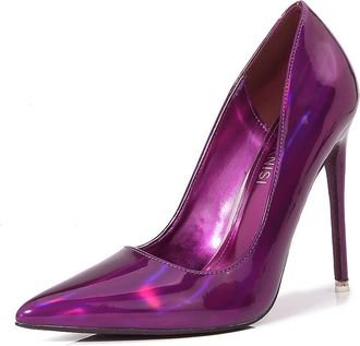 Generic Purple,8.5 UK,Womens 4.7 Inch Pumps Pointy Closed Toe Stiletto High Heels Slip On Pumps Patent Leather PU Work Party Wedding Dress Shoes
