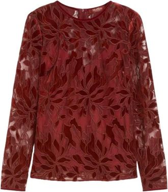Max Mara Plinio Tulle T-shirt - Dames - Blouses - Rood - L - Polyester - Overhemden