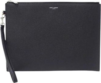 Saint Laurent Pre-owned Leren Clutch - Heren - Vintage Clutch - Zwart - ONE Size - Leer - Vintage