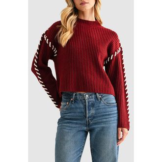All in Favor Whipstitch Mock Neck Rib Sweater in Burgundy Ivory at Nordstrom Rack, Size Large