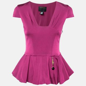 Roberto Cavalli Magenta Pink Jersey Peplum Hem Top