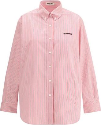 Miu Miu Shirts, female, Pink, Size: 2XS Striped Poplin Shirt