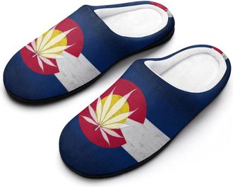 Generic Colorado Weed1 Leaf State Flag Funny Mens Cotton Slippers Soft Non-Slip Rubber Sole House Slipper Indoor Outdoor