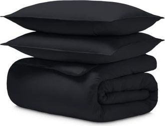 Bare Home Organic Cotton Jersey Duvet Cover & Pillowsham Set in Black at Nordstrom, Size King