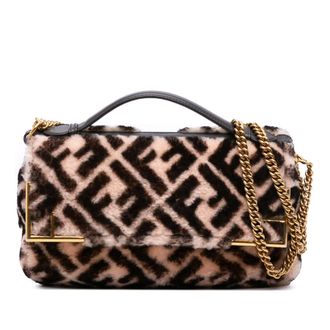 Fendi Pre-owned Fendi Zucca Shearling Double F Baguette Satchel Ladies 8BT297 A5E189 10429
