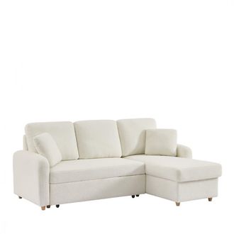 DRAWER Sof&aacute; rinconero de 3 plazas en tela rizada con arc&oacute;n - Blanco