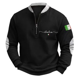Generic Loose UK Sweatshirts Mens 2024 Trendy Tops Blouse Mens Casual Fashion Loose 3D Italian Flag Print Zipper Neckline Long Sleeve Hoodie Mens Crew Neck Ju