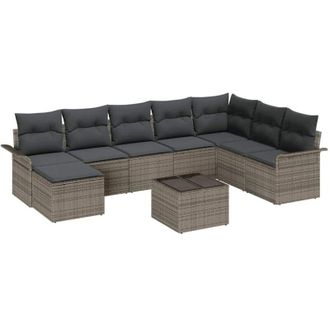 vidaXL Vidaxl - Conjunto De Sof&aacute; De Jard&iacute;n Con Coj&iacute;n 9 Pcs Negro Polirat&aacute;n