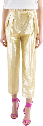 Tela Hoge Taille Lurex Casual Broek - Dames - Vrijetijds broeken - Geel - 2XS - Katoen - Broeken
