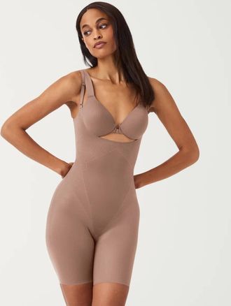 Spanx Shapewear Womens Medium Cafe Au Lait Stretch Open-Bust Bodysuit JDM460