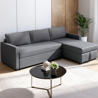 IDMarket Idmarket - Noah Sof&aacute; Cama Esquinero Con Arc&oacute;n En Tejido Gris Antracita