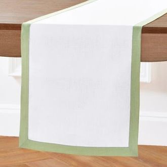 Solino Home Linen Table Runner for Dining Table, Holiday and Everyday Table Decor - Classic in Sage Green And White at Nordstrom, Size X-Large