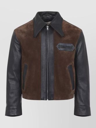Marni leather jacket two tone contrast panels