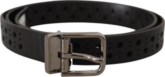 Dolce & Gabbana Kalfsleren Riem met Geperforeerde Metalen Gesp - unisex - Riemen - Zwart - ONE Size - Leer - Accessoires