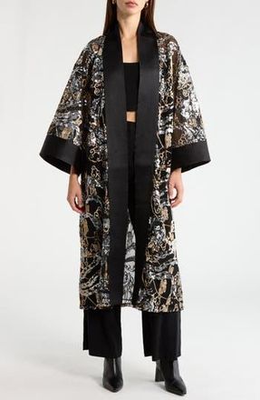 L'agence Jin Sequin Embellished Open Front Ruana in Black/Gunmetal/Gold Multi at Nordstrom Rack, Size Small/medium