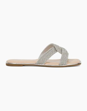 Dune London Womens Lavenham Textured Flat Slide Sandals - Silver - Size: 6