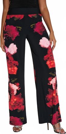 Joseph Ribkoff Floral Print Pull-On Wide Leg Pants In Black/multi