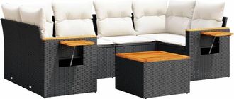 vidaXL Set De Comedor De Jard&iacute;n 7 Pzas Y Cojines Rat&aacute;n Sint&eacute;tico Negro Vidaxl