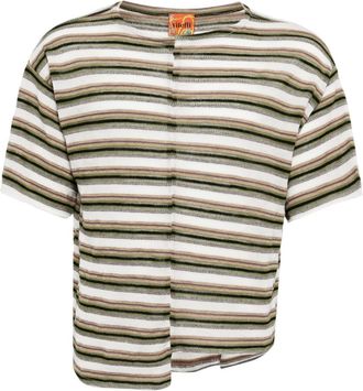 Vitelli patchwork striped T-shirt - unisex - Linen/Flax/Wool/Cotton - 2 - Green