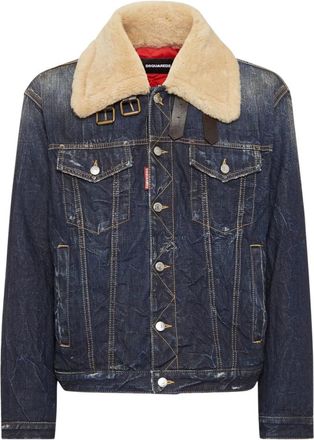 Dsquared2 Blauwe Denim Aviator Jack - Heren - Spijkerjassen - Blauw - L - Denim - Jassen