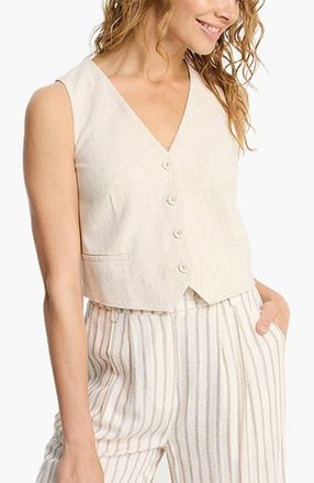Lascana Linen Button Up Vest in Sand at Nordstrom, Size 4
