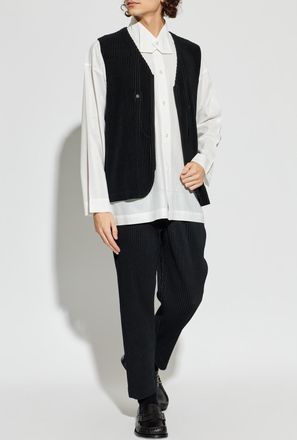 Homme Pliss&eacute; Issey Miyake Shirt With A Decorative Collar, Mens, White