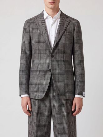 Tagliatore Blazer monopetto in lana Principe di Galles con tasche a toppa