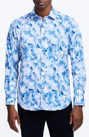 Robert Graham Baskerville Koi Print Stretch Cotton Button-Up Shirt in Blue at Nordstrom, Size Xxx-Large