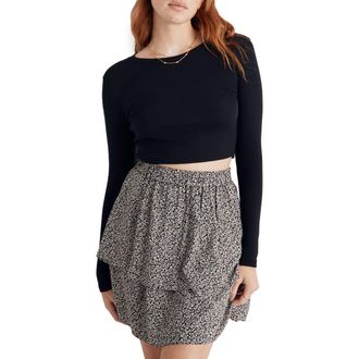 Madewell Fine Ribbed Supercrop Crewneck Long Sleeve T-Shirt in True Black at Nordstrom, Size Xx-Small