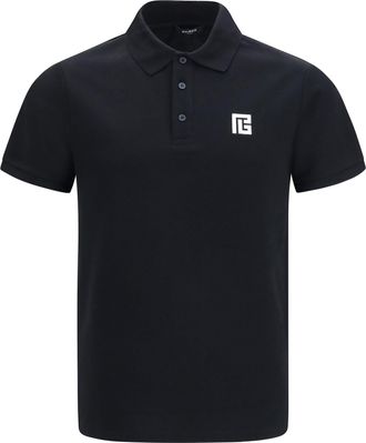 Balmain Mens Polo Shirt Pb Embroidered Black-White Cotton Black/white T-shirts And Polos