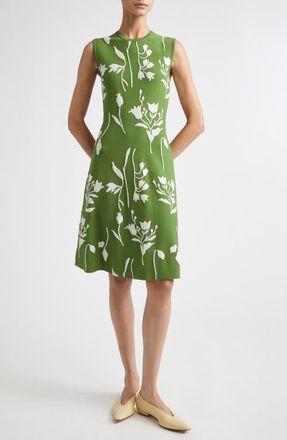 Lela Rose Floral Double Knit Jacquard Sweater Dress in Cactus/cream at Nordstrom, Size X-Small
