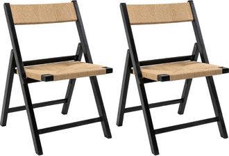 Jonathan Y Designs Kiawah Coastal Modern Woven Seagrass Teak Wood Folding Chair in Black at Nordstrom
