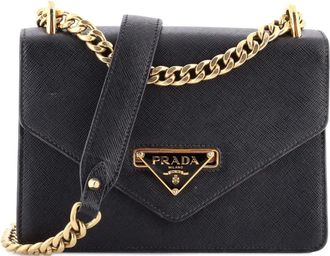 Prada Envelope Flap Chain Shoulder bag Saffiano Leather Small crossbody bag - Zwart
