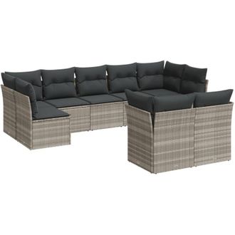 vidaXL Set Muebles Jard&iacute;n 9 Pzas Y Cojines Rat&aacute;n Sint&eacute;tico Gris Claro Vidaxl