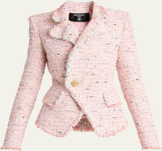 Balmain Lion Head Single-Breasted Tweed Jacket