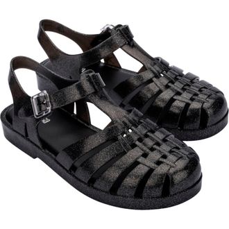 Melissa Possession Glitter Jelly Fisherman Sandal in Glitter Black at Nordstrom, Size 10