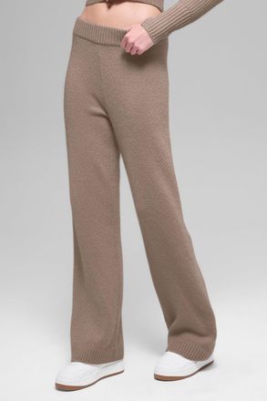 Alo | Wool Cashmere High-Waist New Class Wide Leg Pants in Chai Latte Brown, Size: Medium