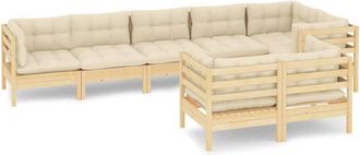 vidaXL Muebles De Jard&iacute;n 8 Pzas Y Cojines Madera Maciza De Pino Crema Vidaxl