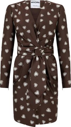 Moschino Elegant Jurk met Riem - Dames - Korte kleedjes - Bruin - S - Leer - Kleedjes