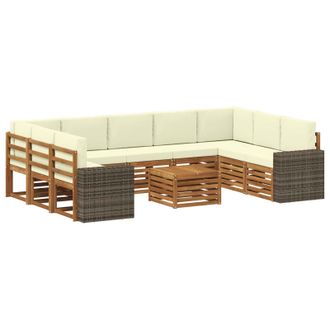 vidaXL Conjunto De Sof&aacute;s De Exterior 10 Uds. Natural Y Crema Poli&eacute;ster Vidaxl