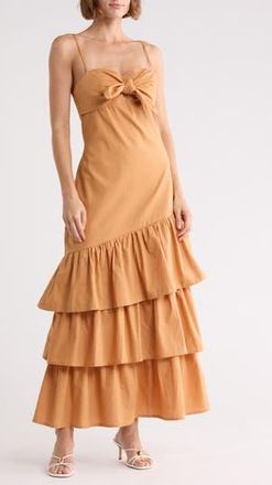 Dress To Knotted Ruffle Tiered Sundress in Palha at Nordstrom Rack, Size X-Small